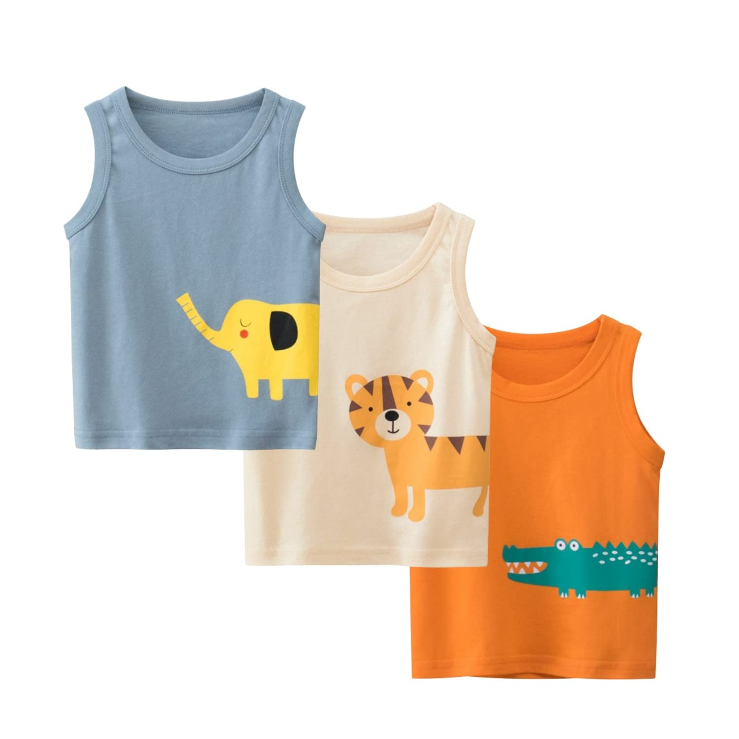 Chalecos sin Mangas para niños, Paquete de 3 Camisetas sin Mangas de Dinosaurio para niños de 2 a 8 años