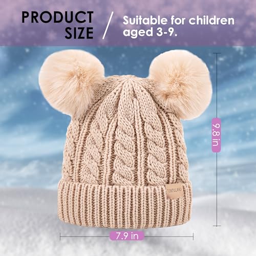 Kids Winter Beanie Children’s Warm Knitted Fleece Lined Ski Pom-Pom Warm Knit Hat for Boys & Girls 3-9 Years2