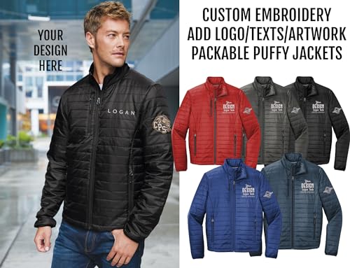 INK STITCH Men J850 Custom Embroidery Personalized Packable Puffer Jackets3