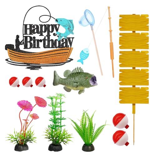 LIULINY 17 Pièces Decoration Anniversaire de la Pêche, DIY Les Deco Pêche Anniversaire pour d'une Variété de Desserts, Décorations de Fête D'anniversaire Célébrations de Tournois
