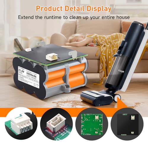 4600mAh/21,6V Nass-Trockensauger ErsatzAkku für Tineco Floor One S5 /S5 Pro /S5 Pro 2/ S5 Smart /S5 Steam Akku Lange laufzeit (1 Akku + 1 Pinsel + 3M-Klebeband)