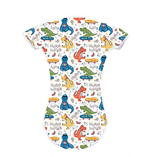Body ABDL en coton extensible imprimé dinosaure avec pressions