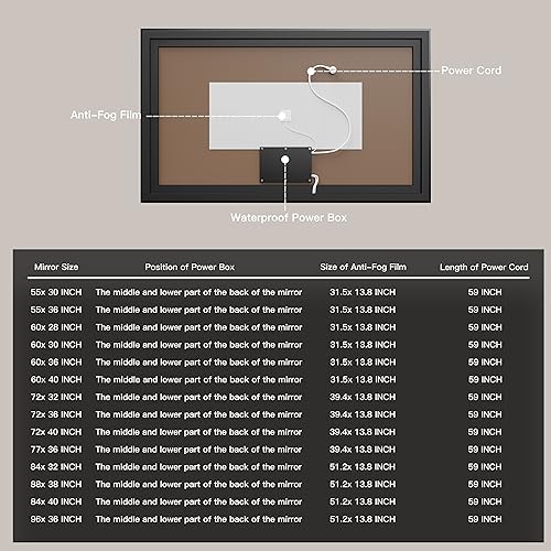 ISKM Framed LED Mirror for Bathroom 60"x28", Dimmable LED Bathroom Mirror with Lights, Anti-Fog, Front and Backlit Lighted Mirror 3-Colors, Shatterproof, Memory Function