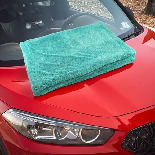Image of Microfiber Car Cleaning Cloth, 1200 GSM, Large 60x40 Cm Ultra Soft, Super Water Absorbent, Lint Free Twisted Loop Towel for Car, Bike, Household, Drying & Detailing (Green)