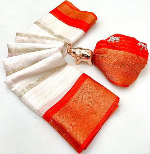 Image of Kashmiri Print Tussar Silk Saree for Women with Unstitched Blouse Piece for All Occasions