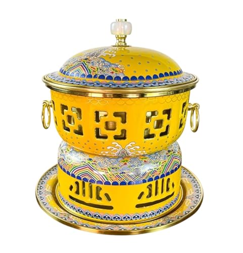 INUUXLG Chinese Hot Pot Cloisonne Copper Hot Pot Single Stove Hot Pot Household Small Pot Chinese Hot Pot Cookware Hot Pot(Blue) (Yellow 22 * 22cm) (Yellow 22 * 2