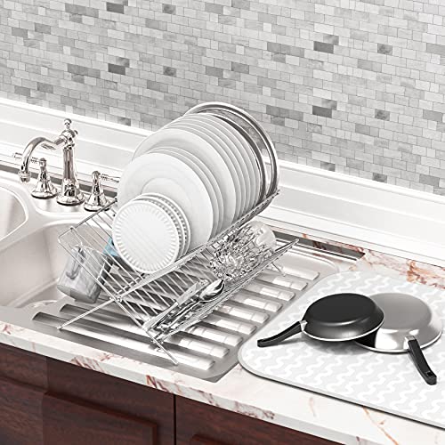 Simple Houseware Collapsible Dish Drying Rack W/Dish Mat, Chrome #TOP2