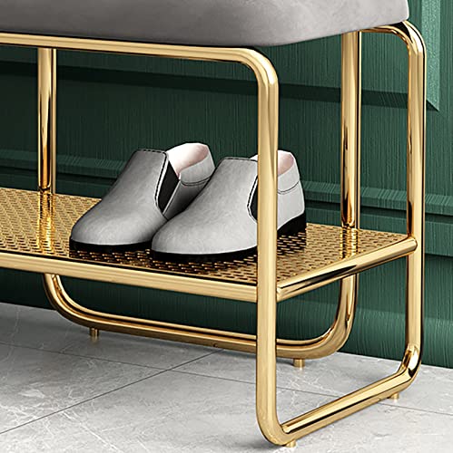 Banc de rangement velours orange pour optimiser une entrée encombrée de chaussures - 5