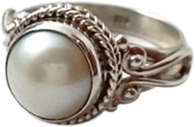 Vintage Natural Metal Engagement Ring, Fashion Trend Antique White Pearl Lady Wedding Engagement Ring Jewelry