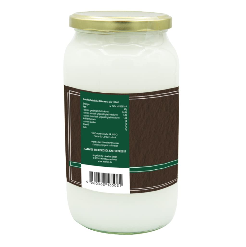 Azafran BIO Kokosöl Kokosnussöl nativ kaltgepresst im Glas 5L