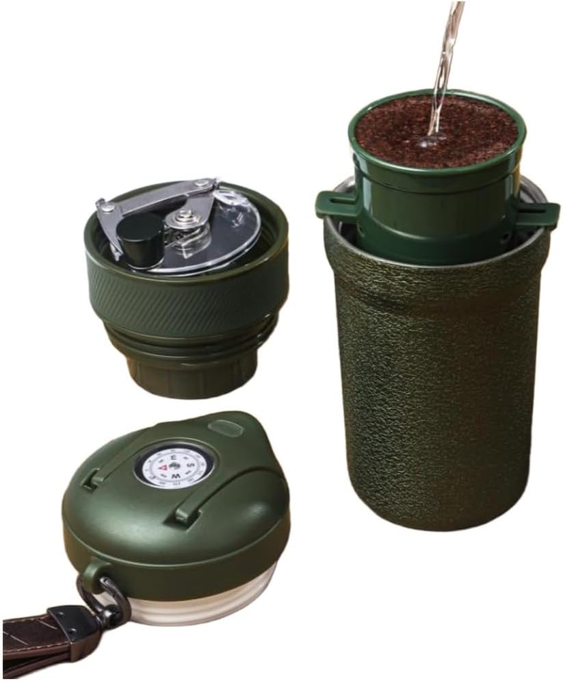 Manual Coffee Grinder with Stainless Steel Integrated Cup, Adjustable Burr for Customizable Coffee Grounds, Lightweight and Portable for Use Anywhere (green)