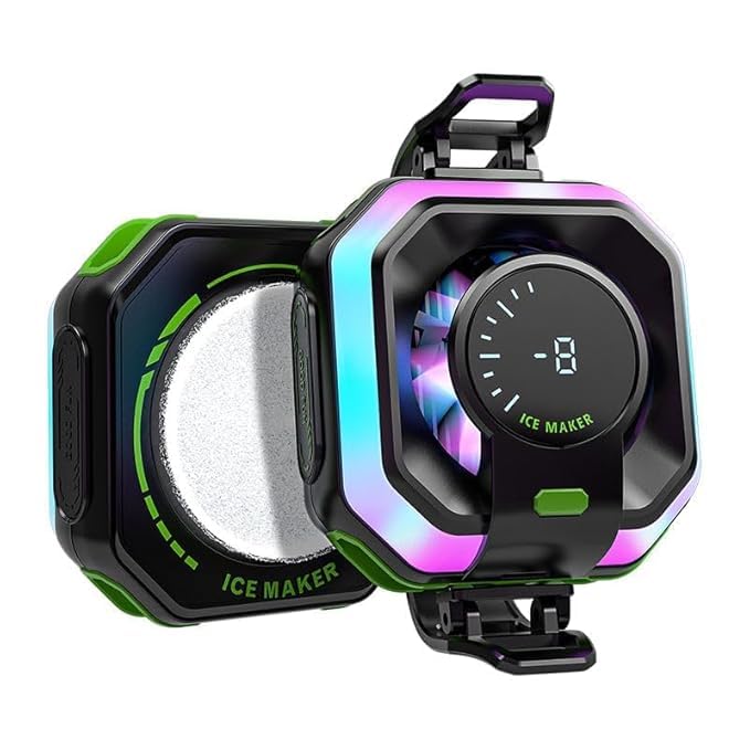 Image of TYROCX Magnetic Mobile Cooler with LED Temperature Display, RGB Semiconductor Phone Cooling Fan for Gaming, Dual Attachment (Magnet & Clips), Type-C, Universal for iOS /Android