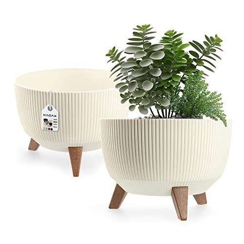 KADAX Vaso Rialzato 29 cm in Plastica per Piante da Interno ed Esterno, Coprivaso Decorativo con Piedistallo Simil-Legno e Design Moderno (Crema)