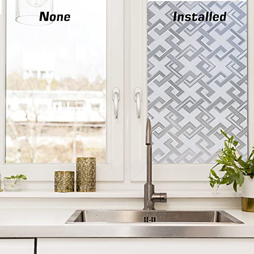 Mangobox Privacy Window Film Static 3D Decorative Window Film Frosted Geometric Rhombus Window Sticker Cloudy Glass Covering For Bathroom,Door,Living Room,Office Anti-Glare Uv Block (17.5X78.7 Inches) #TOP4