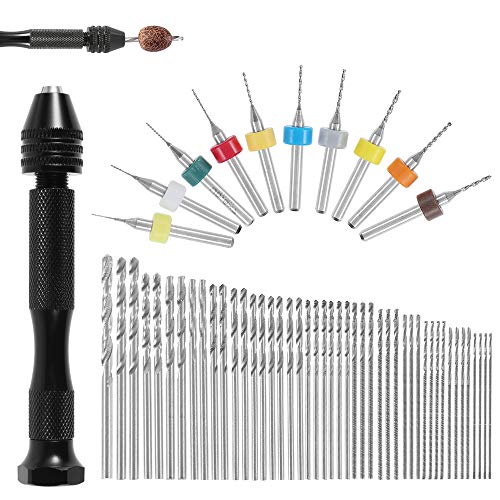 Abizarch 57pcs Pin Vise Hand Drill Bits Set Mini Hand Drill Rotary Tools Accessories Kit with 0.3-3mm Twist Drills 0.1-1mm Mini Drills Vise for Craft Carving DIY Woodworking Plastic Jewelry Model Maki