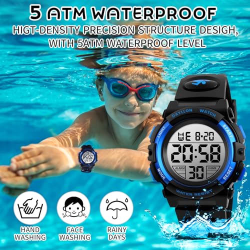 Image of Dayllon Kids Digital Watch Boys Outdoor Sports 50M Waterproof Girls Watches Alarm Clock 12 /24 H Stopwatch Calendar for Ages 3-15 Boy Girl Wristwatch Kids Gift