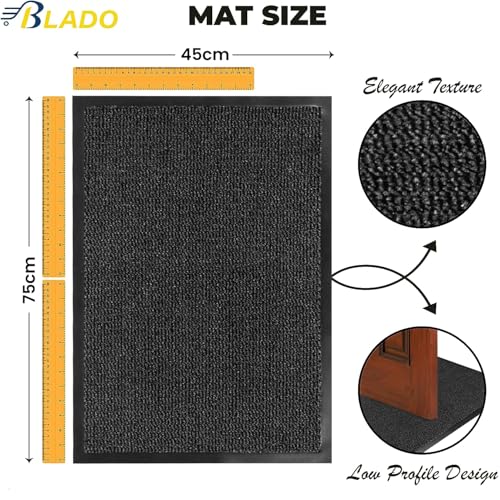 BLADO Washable Door Mats Indoor & Outdoor - Non-Slippery Heavy Duty Stylish Large Rubber Door Mat - Perfect Dust Grabbing Door Mat (Anthracite, 45cm x 75cm) - Image 2