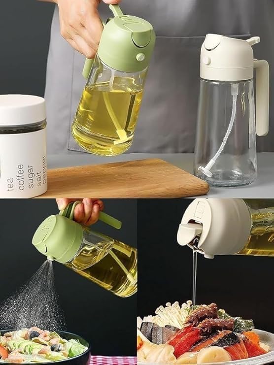 Image of LAGET 500ml 2-in-1 Oil Sprayer Dispenser Bottle for Cooking, Air Fryer, Fine Mist Pourer, Refillable Transparent Container for BBQ, Salad Dressing, Roasting, Baking, Kitchen Use (1)