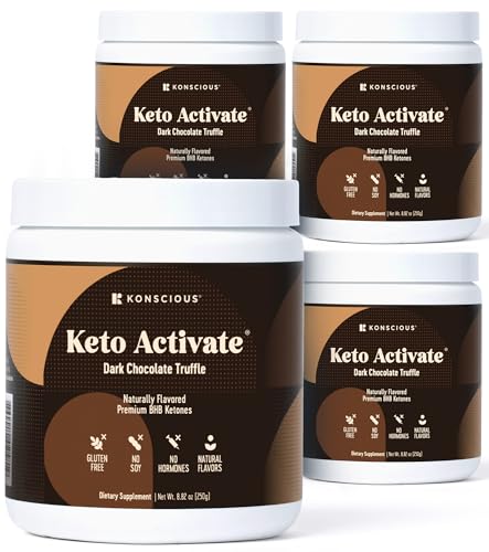 Keto Activate Dark Chocolate Truffle Exogenous Ketones Drink 4 Pack: Pure Keto Shake Powder with Chocolate Ketones | Jumpstart Ketosis & Boost Energy with Natural Ketones Supplements by Konscious Keto