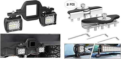 Nilight Paquete de 2 cápsulas LED de 4 pulgadas y 60 W con soportes de montaje de enganche de remolque de 2.5 pulgadas, luces de marcha atrás de