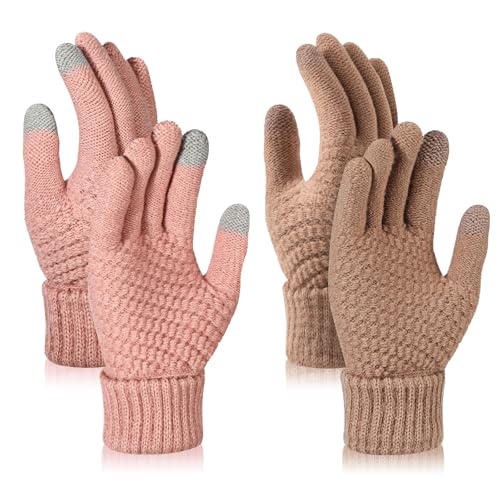 TAGVO 2 Pares De Guantes De Invierno De Punto Para Mujer, Cálidos Con Forro Polar Fino, Para Pantalla Táctil, Adecuados Para Actividades De Ocio En Interiores o Exteriores