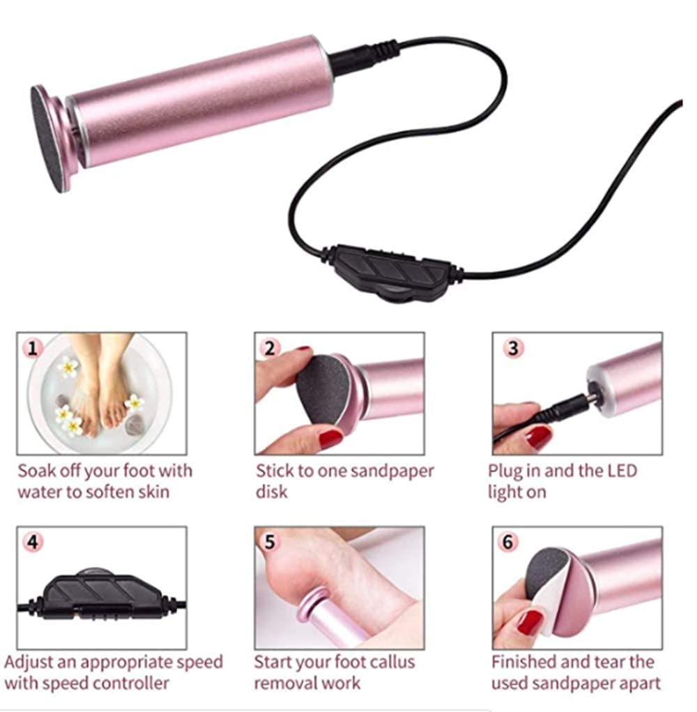 Outil de Soin des Pieds électrique pour enlever Les callosités des Pieds (spécification européenne) Peut enlever la Peau Dure et craquelée et Les callosités Rose