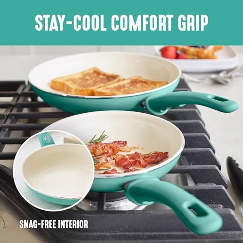 Image of GreenLife Soft Grip 8 Piece Cookware Set, Non-Toxic PFAS-Free Ceramic Nonstick, Frying, Sauce, Saute, Utensils, Glass Lids, Stay-Cool Handles, Wobble Free, Dishwasher & Oven Safe, Turquoise