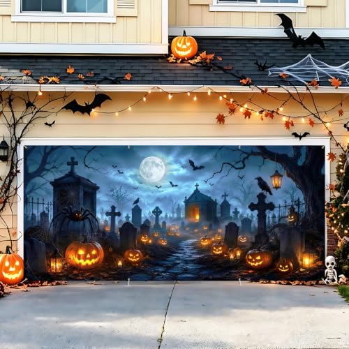 Image of Halloween Garage Door Decorations 6 x 13 ft, Cemetery Cover