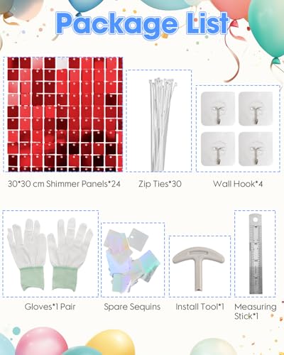 Image of Red Shimmer Wall Backdrop, 24 Panels, 6x4 Ft Photo Backdrop | wedding backdrop birthday backdrop party decoration photo booth backdrop bridal shower baby shower event decoration