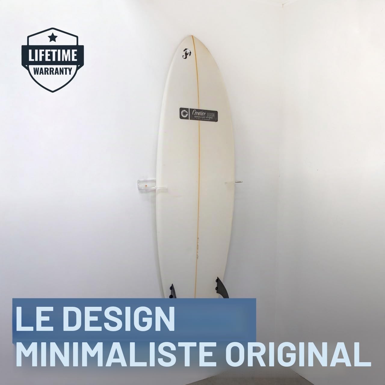 StoreYourBoard Support mural flottant pour planche de surf en acrylique transparent, décoration murale intérieure, support vertical pour planches courtes, planches de poisson et funboards, peut