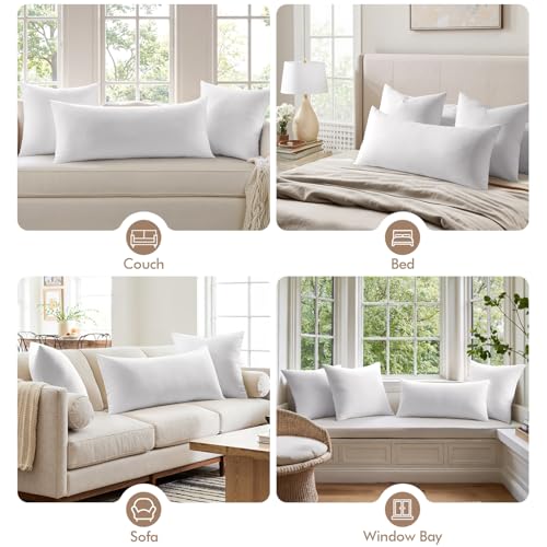 MIULEE 16x36 Inch Premium Lumbar Throw Pillow for Bed Sofa Couch Virgin Microfiber with 100% Cotton Cover Decorative Throw Pillow Insert Stuffer Form
