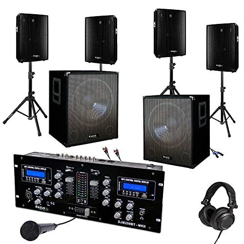 IBIZA Sound Light - Sono Mix DJ 2800w avec 4 Enceintes Sono 1200w Total - 2 Caissons Amplifiés...