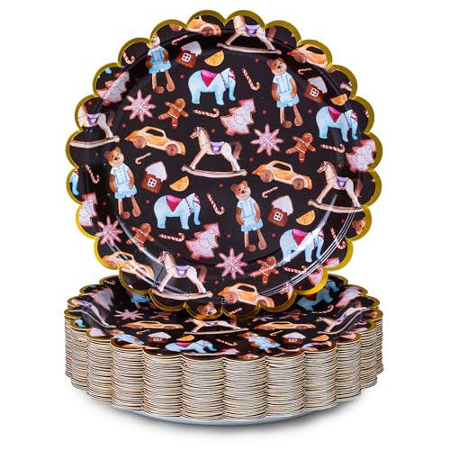Image of Confettiville Christmas Paper Plates, 50-Count Disposable Christmas Dinner Plates, Scalloped Gold, Party Supplies, Toys Pattern