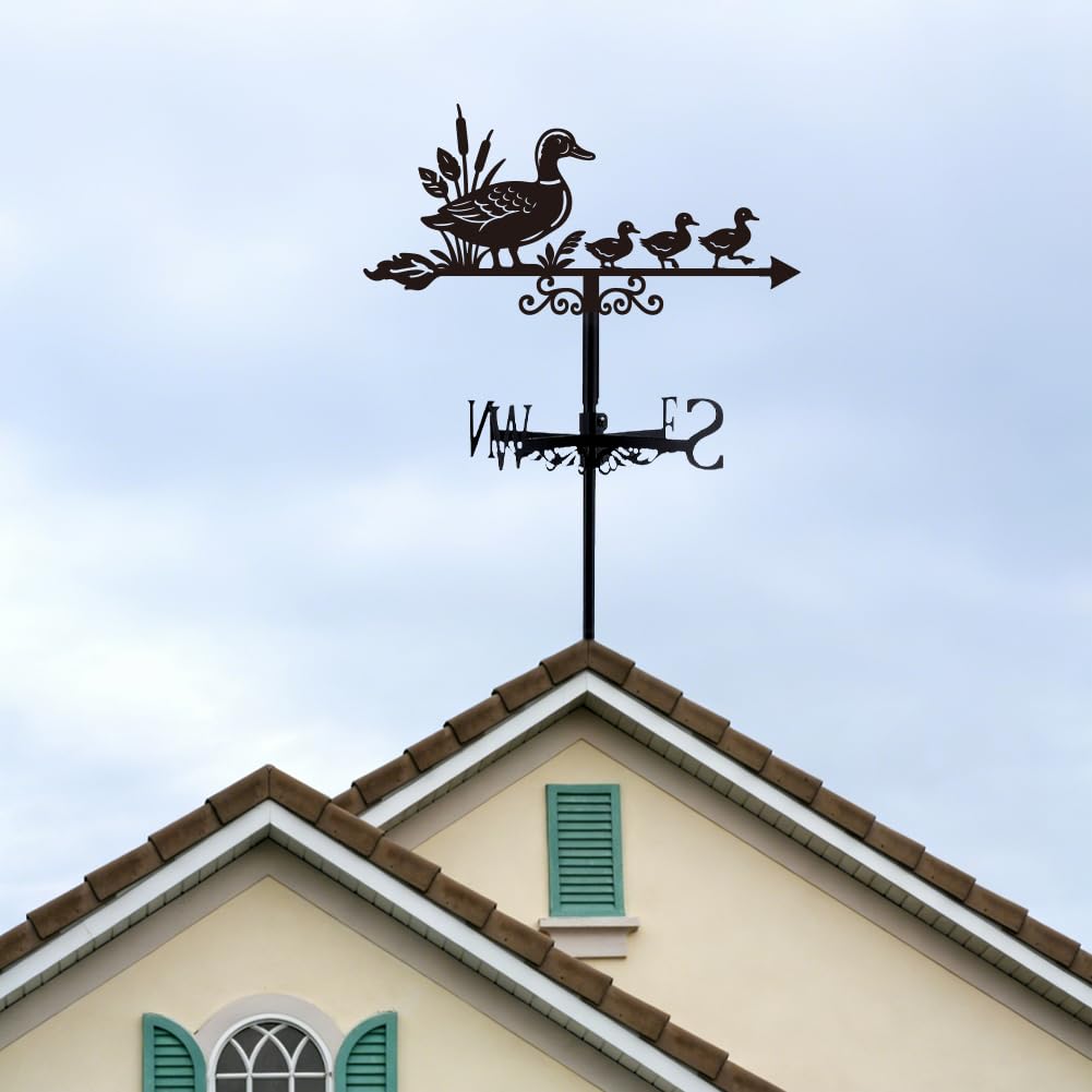 Girouette en Forme de Canard Montée sur Le Toit Indicateur de Direction du Vent en Métal pour L'Extérieur Décor de Jardin Noir en Forme d'animal de Ferme Girouette en Fer pour Patio