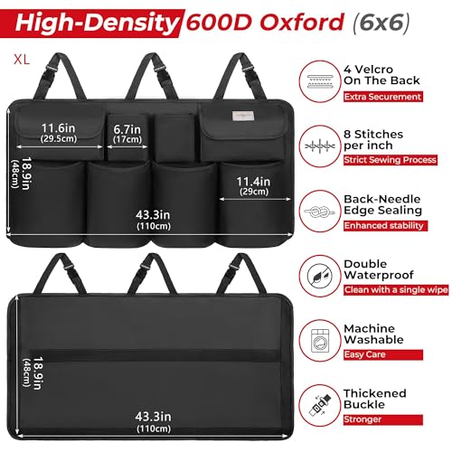 Image of SURDOCA Car Trunk Organizer, LARGE CAPACITY(43 x 19 in) Car Organizers and Storage with 8 Pockets, Upgraded Trunk Storage for Car, SUV, Truck, MPV