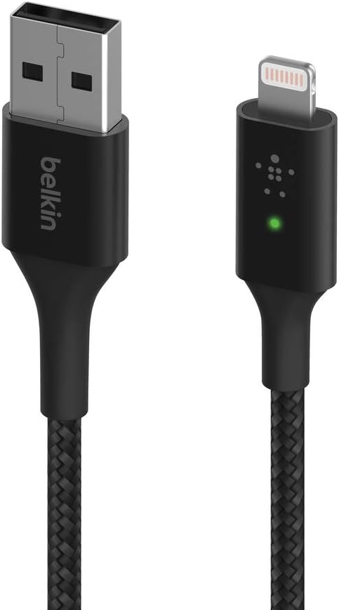 Belkin Smart LED Charging Cable USB to Lightning 4ft/1.2m (See Your Charging Status at a Glance) for iPhone, AirPods and iPad, MFi-Certified, Black, CAA007bt