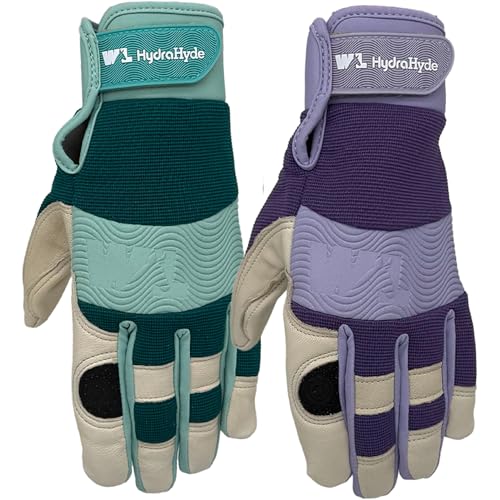 Wells Lamont Womens HydraHyde Leather Hybrid Gloves Medium Lavender/Teal Water-Resistant Adjustable Wrist 2-Pair Pack for Gardening Reusable Adult
