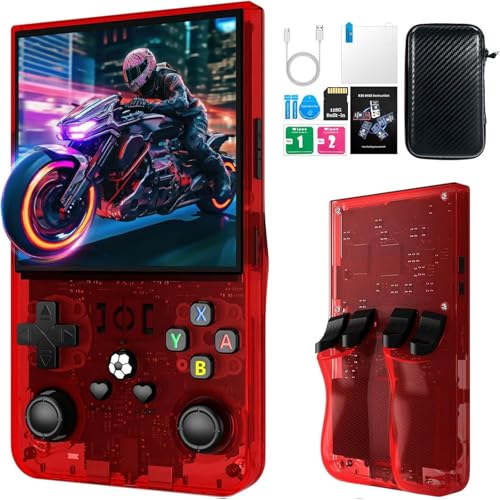 2025 Neu: R36MAX Retro Handheld Konsole, 128 G über 25.000 Spiele, 4-Zoll-IPS Retro-Spielkonsole, Linux-System, 4000-mAh-Akku, Tragbare Mini-Arcade (Rot)