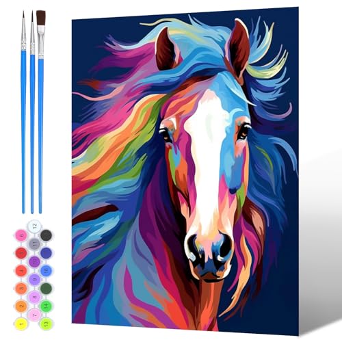 NAIMOER Bunter Pferde Malen Nach Zahlen Erwachsene, Malen Nach Zahlen Tiere für Kinder mit Pinseln Acrylpigment für Anfänger Jungen Mädchen Geschenk Wohndekoration 30x40cm NAIMOER Bunter Pferde Malen Nach Zahlen Erwachsene, Malen Nach Zahlen Tiere für Kinder mit Pinseln Acrylpigment für Anfänger Jungen Mädchen Geschenk Wohndekoration 30x40cm