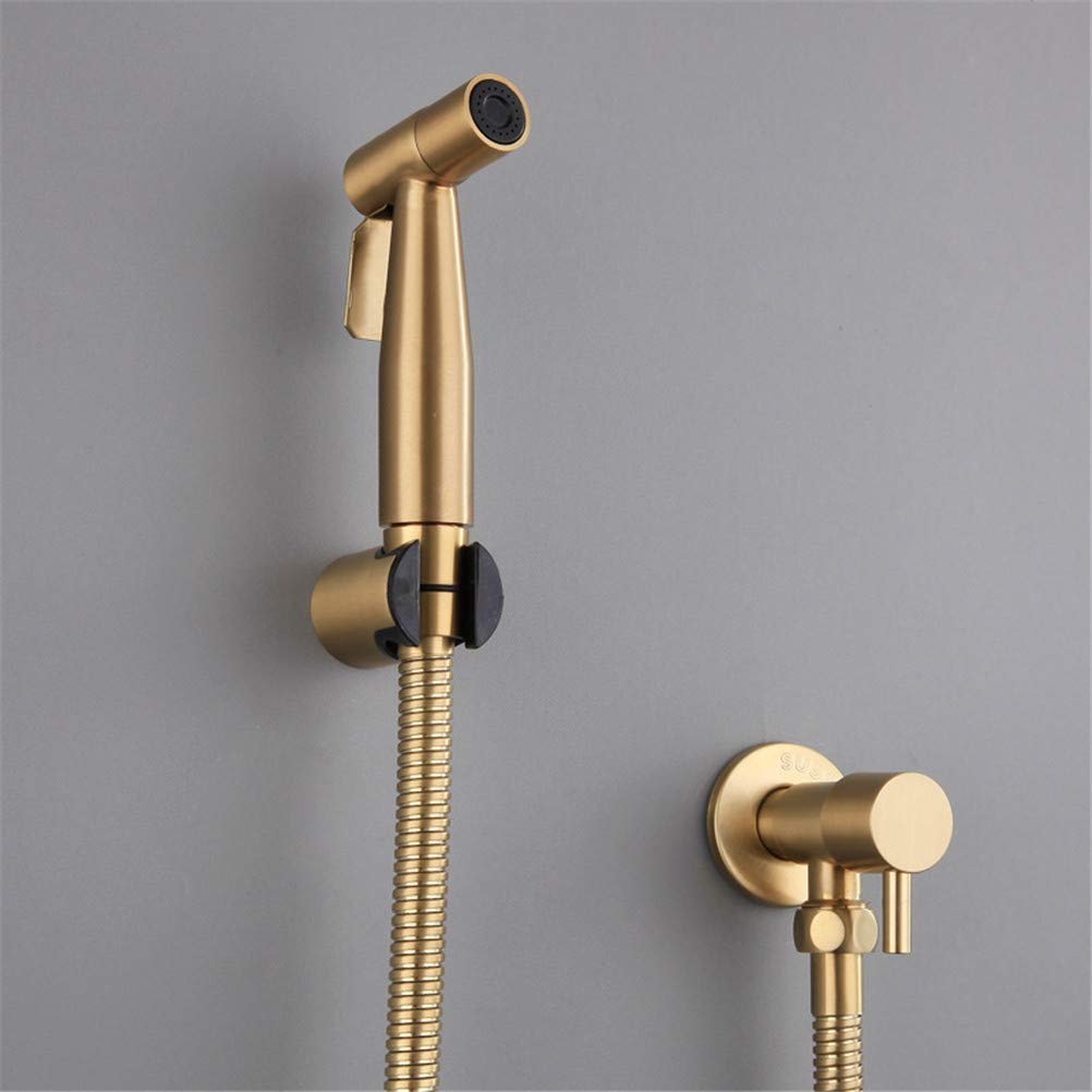 Spruzzatore Per Bidet Tenuto In Mano, Oro Spazzolato Bidet Bagno Doccia a Mano 304 Acciaio inossidabile Bidet Spruzzatore Igienico Rubinetto Bidet Per Doccia Parete Singolo freddo Bidet Rubinetto