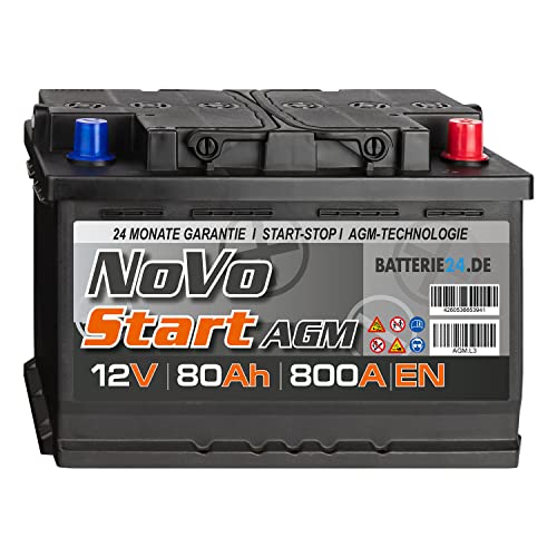NoVo AGM Autobatterie 80Ah 12V, auslaufsicher, überlegene Leistung, geeignet für hohe Anforderungen