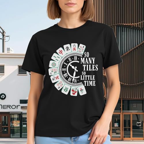 Image of Mahjong Shirts for Women-Mahjong Tiles Clock Short Sleeves | Soft Lightweight Crew Neck Shirt Great for Mahjong Party Gatherings Game Night Gift Tee for Mahjong Players