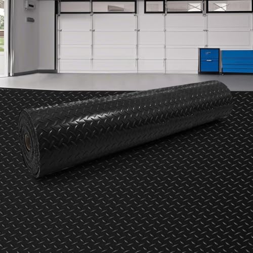 Nrovonis 8x21 FT Garage Floor Mat, 2.8mm Thickened Flooring Roll Diamond Plate PVC Rubber Trailer Mat, Non-Slip Floor Protector Mat for Garage, Warehouse, Gyms, Trailer, Pickup Truck (Black)