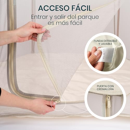 Miniatura 4 de Tutti Bambini Parque Infantil Bebe - Corralito Bebe Plegable Con Paredes De Malla, Puerta Con Cremallera, Colchoneta De Suelo Y Bolsa De Transporte - 135 X 135 X 75 Cm - Crudo
