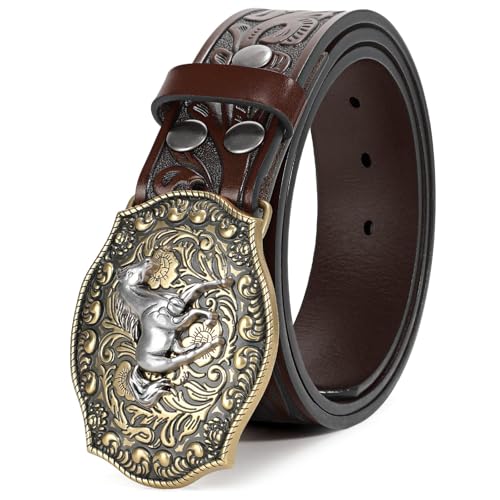 Image of BELTROAD Western Leather Buckle Belt for Men Women Cowboy Cowgirl Mens Leather Belt for Jeans Christmas Men's Belt Gifts