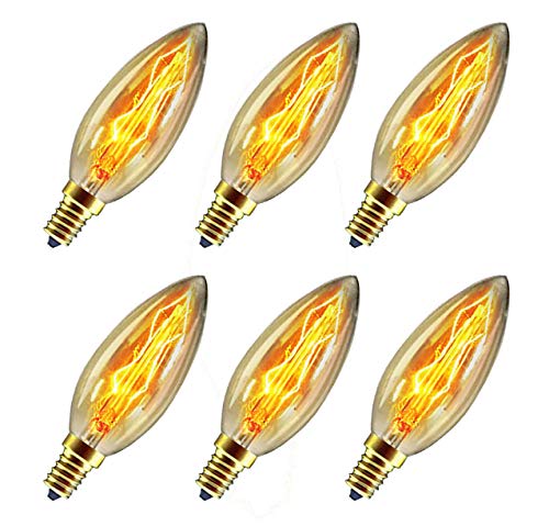 CTKcom 40 Watt E14 Base Edison Chandelier Light Bulbs (6 Pack),C35 Vintage Antique Bulbsï¼ŒDimmable ï¼ŒAmber Glass, Warm White 2300k,for Candle Pendant Lightsï¼ŒHome Light Fixturesï¼Œ120V