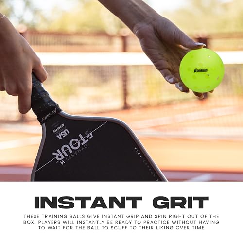 Image of Franklin Sports Max Grit Textured Training Pickleballs - 3 Pack - Yellow | Extra Spin + Control, Instant Grip Out Of Box, 40 Drilled Holes, Mimics Official X-40 Flight, Precision Shots + Drills
