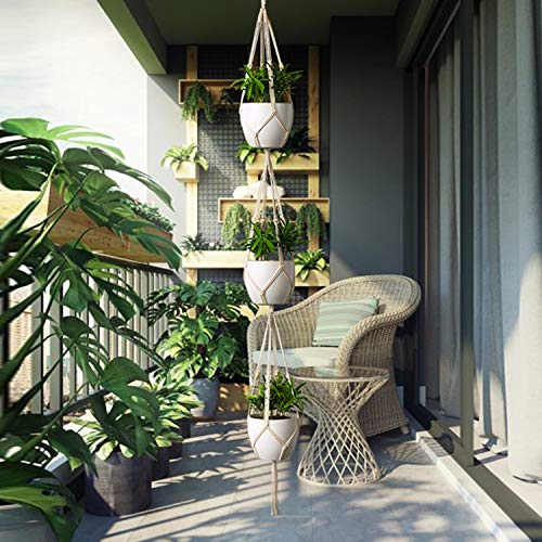 Joybest 5-Pack Macrame Plant Hangers With 5 Hooks, Indoor Outdoor Hanging Planters Set Hanging Plant Holder Stand Flower Pots Boho Home Decor(Cotton Rope, 4 Legs, 5 Sizes) #TOP2