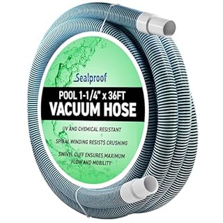 Swimming Pool Vacuum Hose 1-1/4" x 36-Ft, Swivel Cuff Kinkproof Design, Made in USA, Connects to Vacuum Head, Skimmer, Filter Pump for Cleaning Above Ground or In Ground Pools