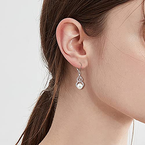 JO WISDOM Women Pearl Earrings 925 Sterling Silver Celtic Infinity Dangle & Drop Earrings with 8mm Freshwater Pearl Jewelry2